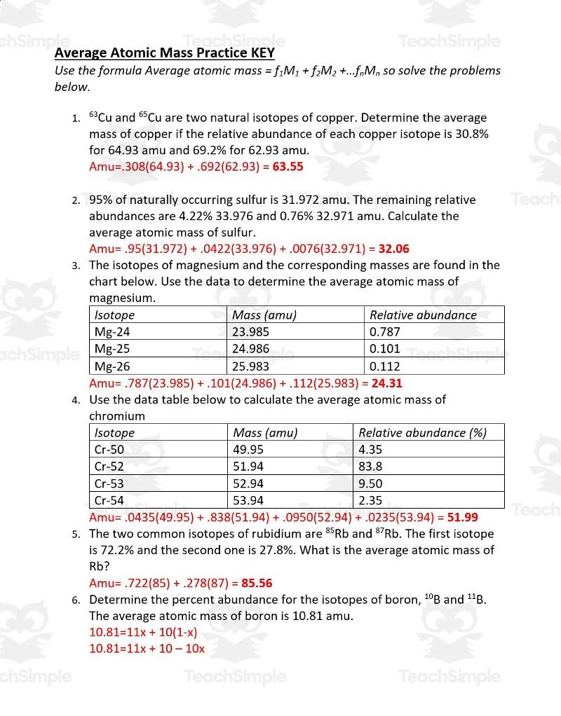 Average Atomic Mass Practice By Teach Simple Average Atomic Mass Practice By Teach Simple