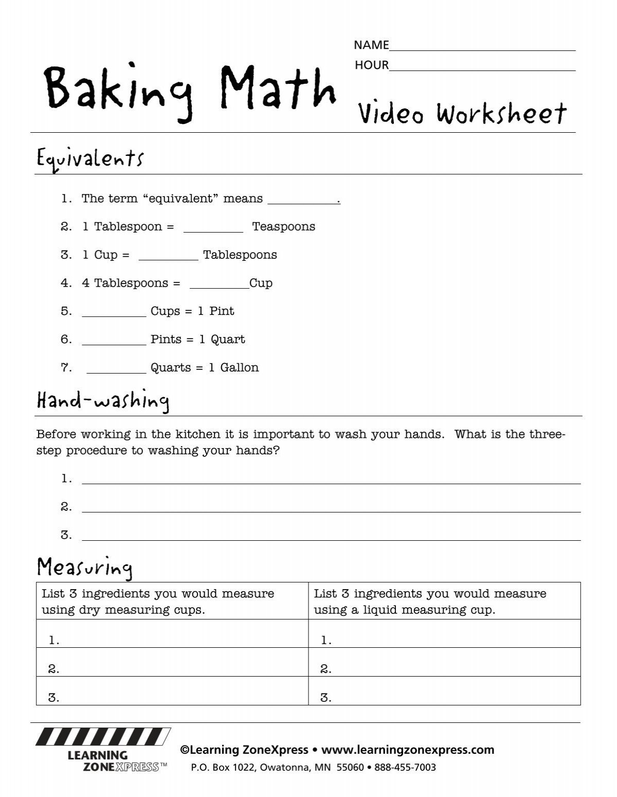 Baking Math Worksheets Learning Zone Express