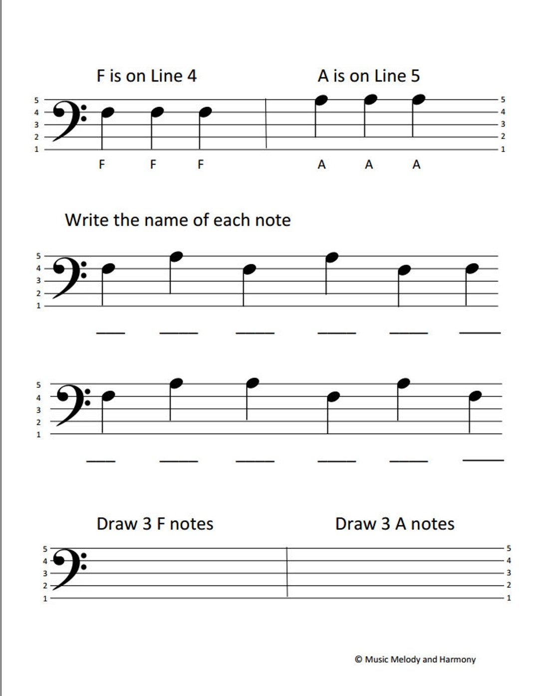 Bass Clef Notes F A Worksheet Etsy Bass Clef Notes F A Worksheet Etsy