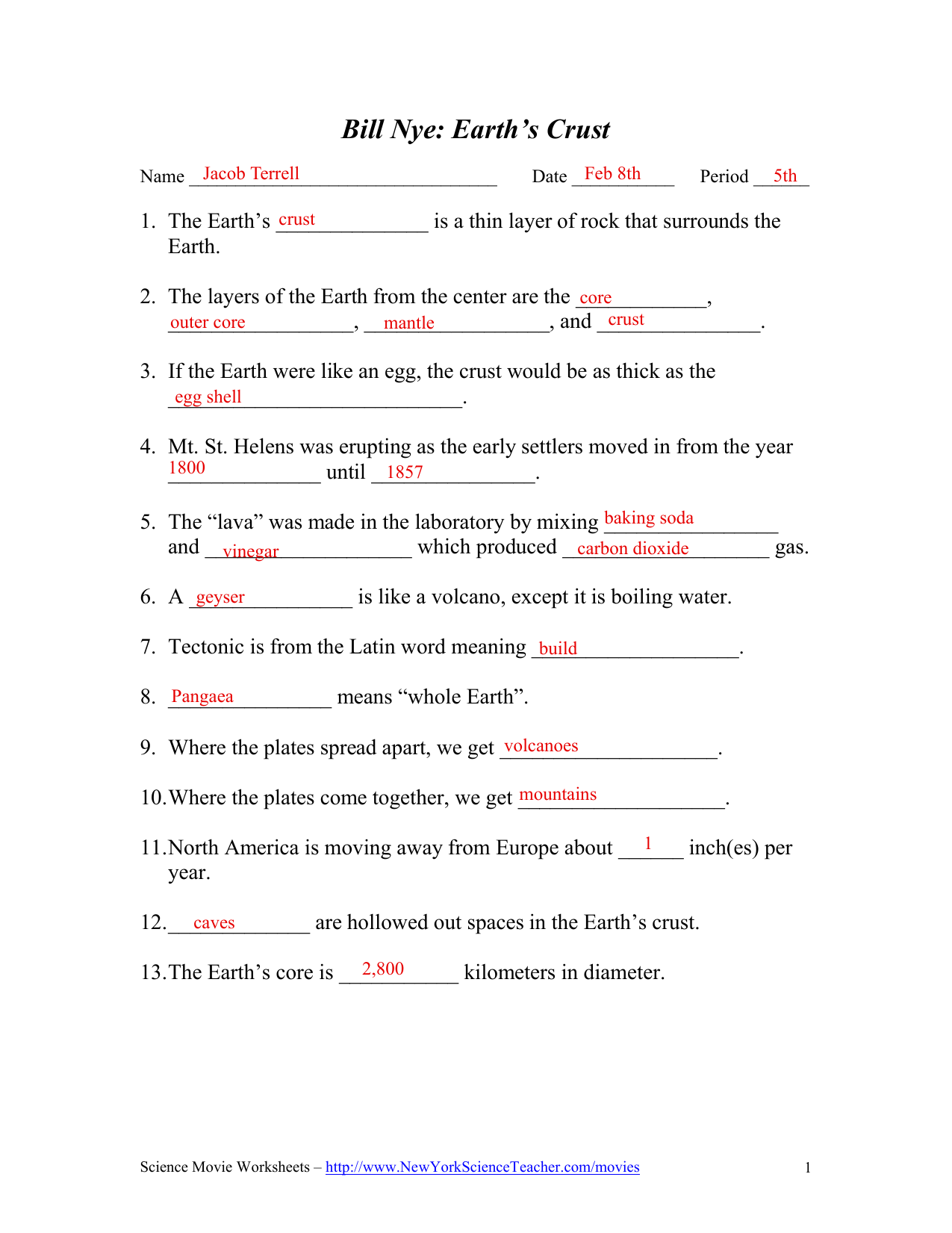 Bill Nye Earth S Crust Worksheet Science Earth S Crust Worksheet Bill Nye Science Guy