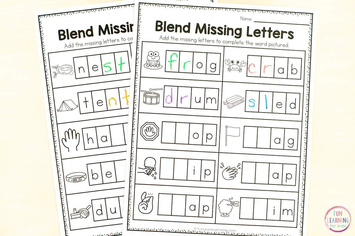 Blend Words Missing Sound Worksheets For Phonics Practice