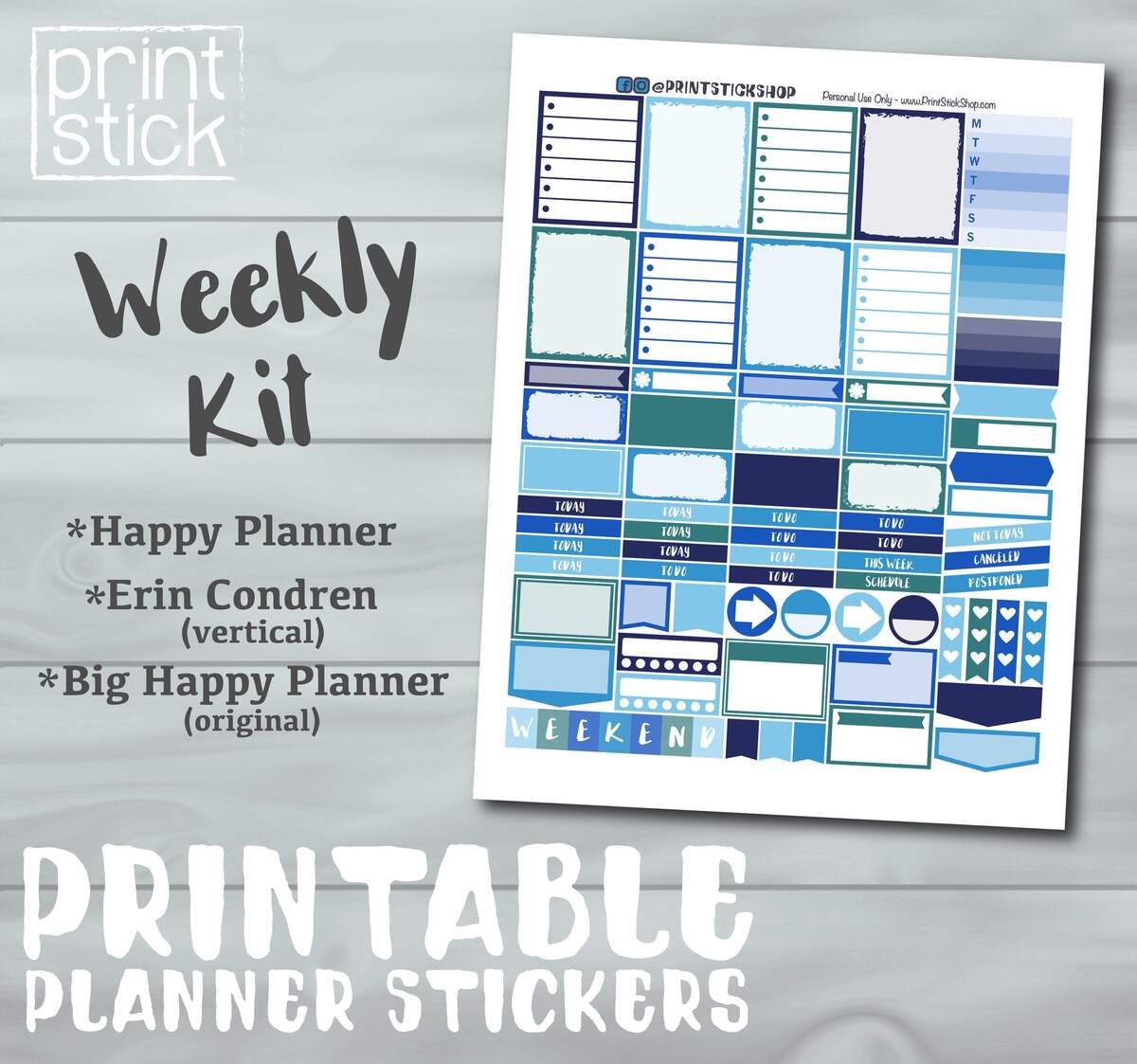 Blue Planner Stickers Erin Condren Happy Planner Compatible Printable Kit Etsy Celebration Weekly Planner Stickers Erin Condren Happy Planner Printable Kit Etsy