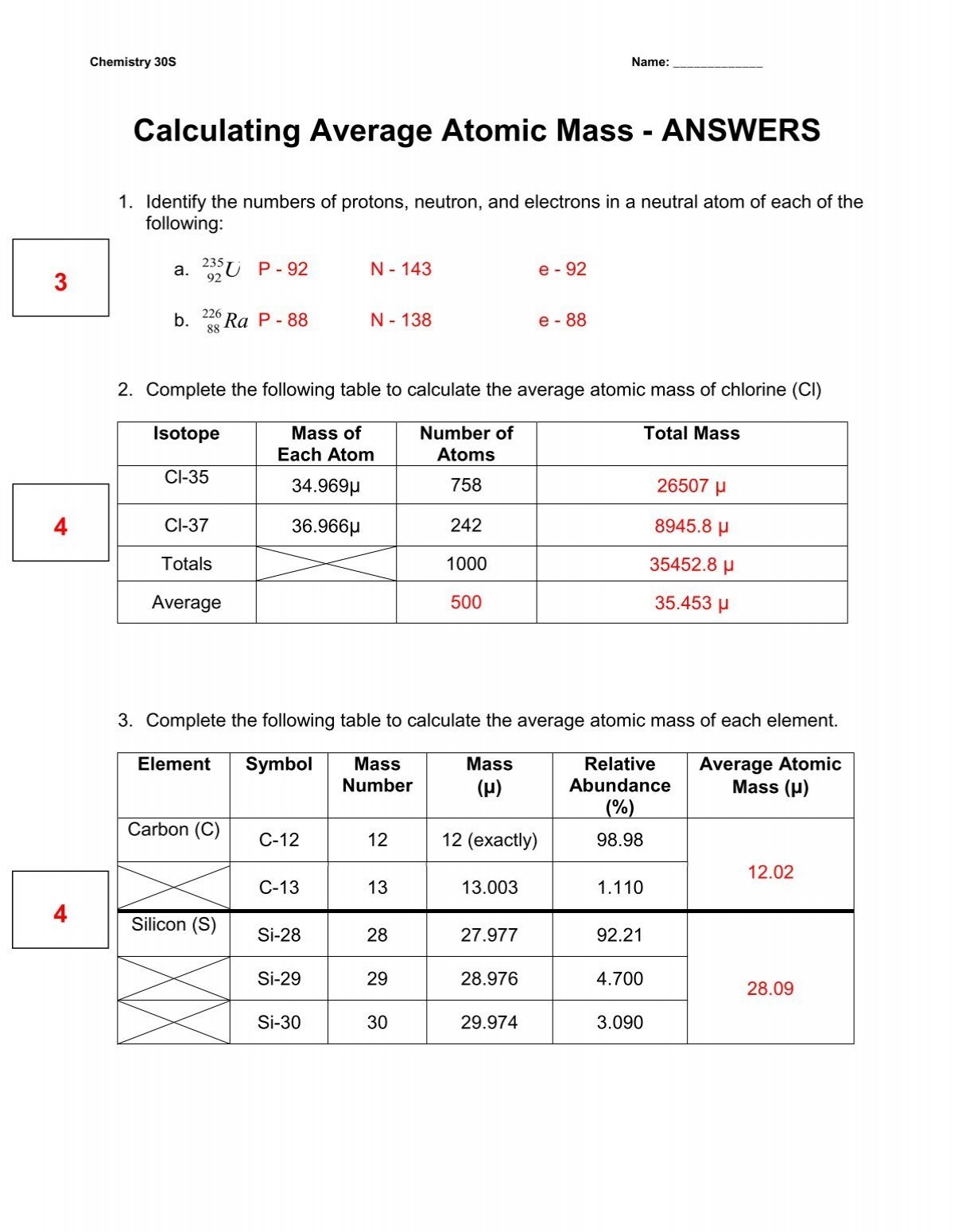 Calculating Average Atomic Mass WC Miller Collegiate Calculating Average Atomic Mass WC Miller Collegiate