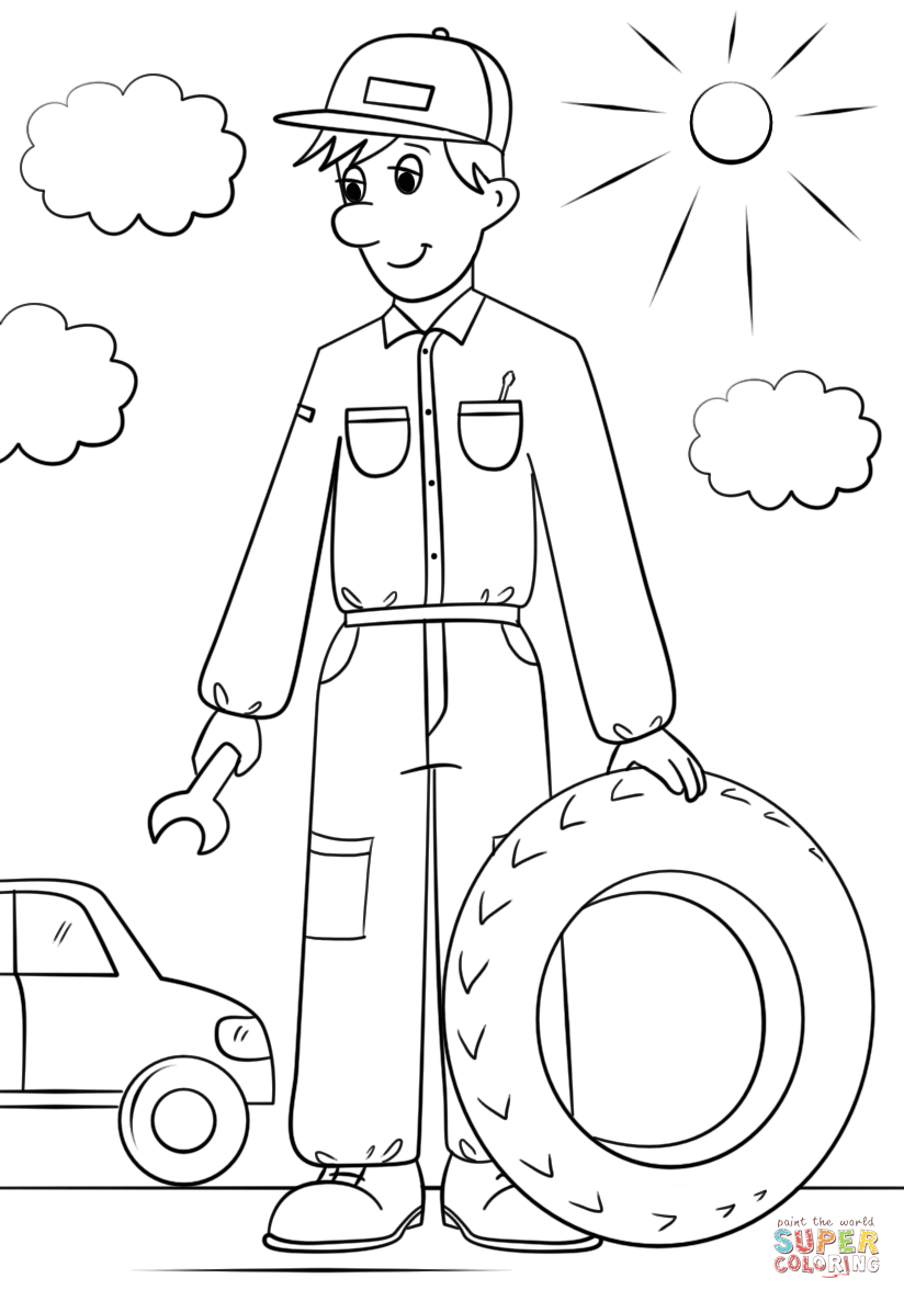 Car Mechanic Coloring Page Free Printable
