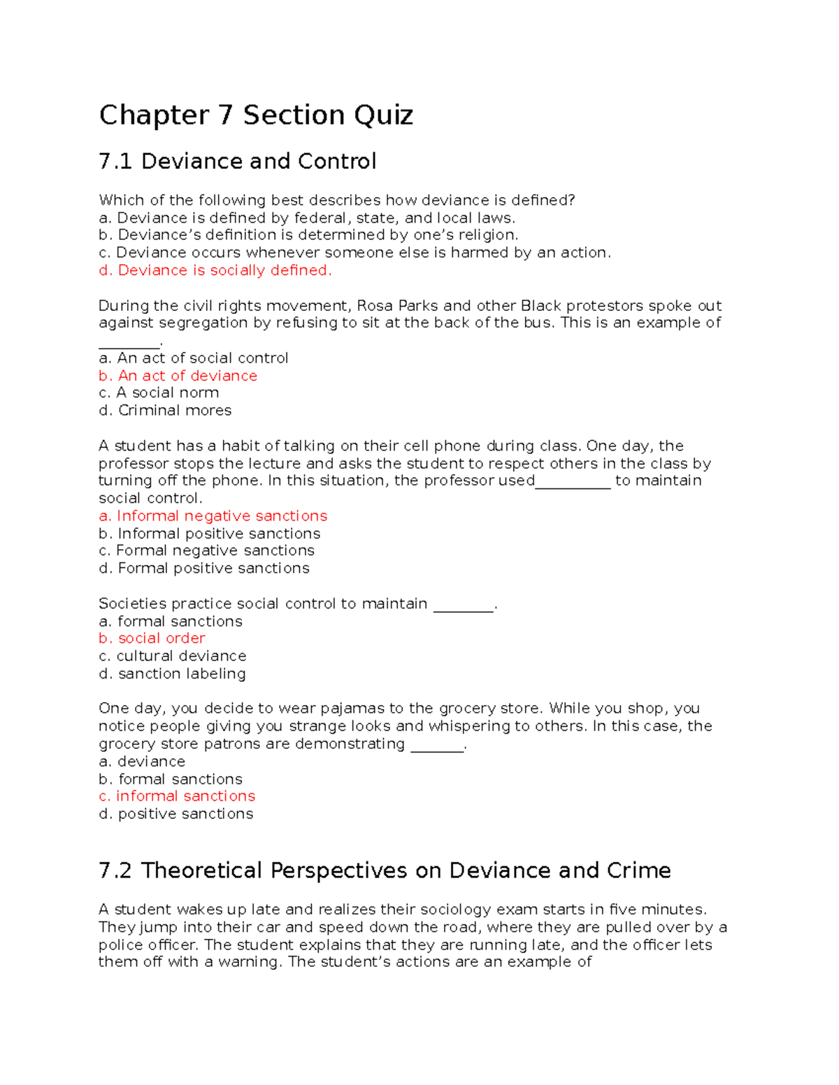 Chapter 7 Section Quiz On Deviance And Social Control Studocu