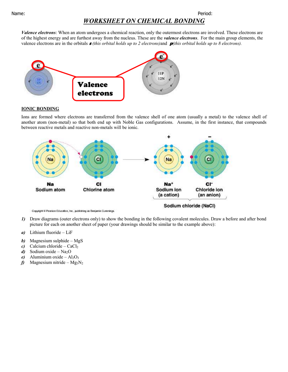 Chemical Bonding Worksheet Ionic Covalent Bonds