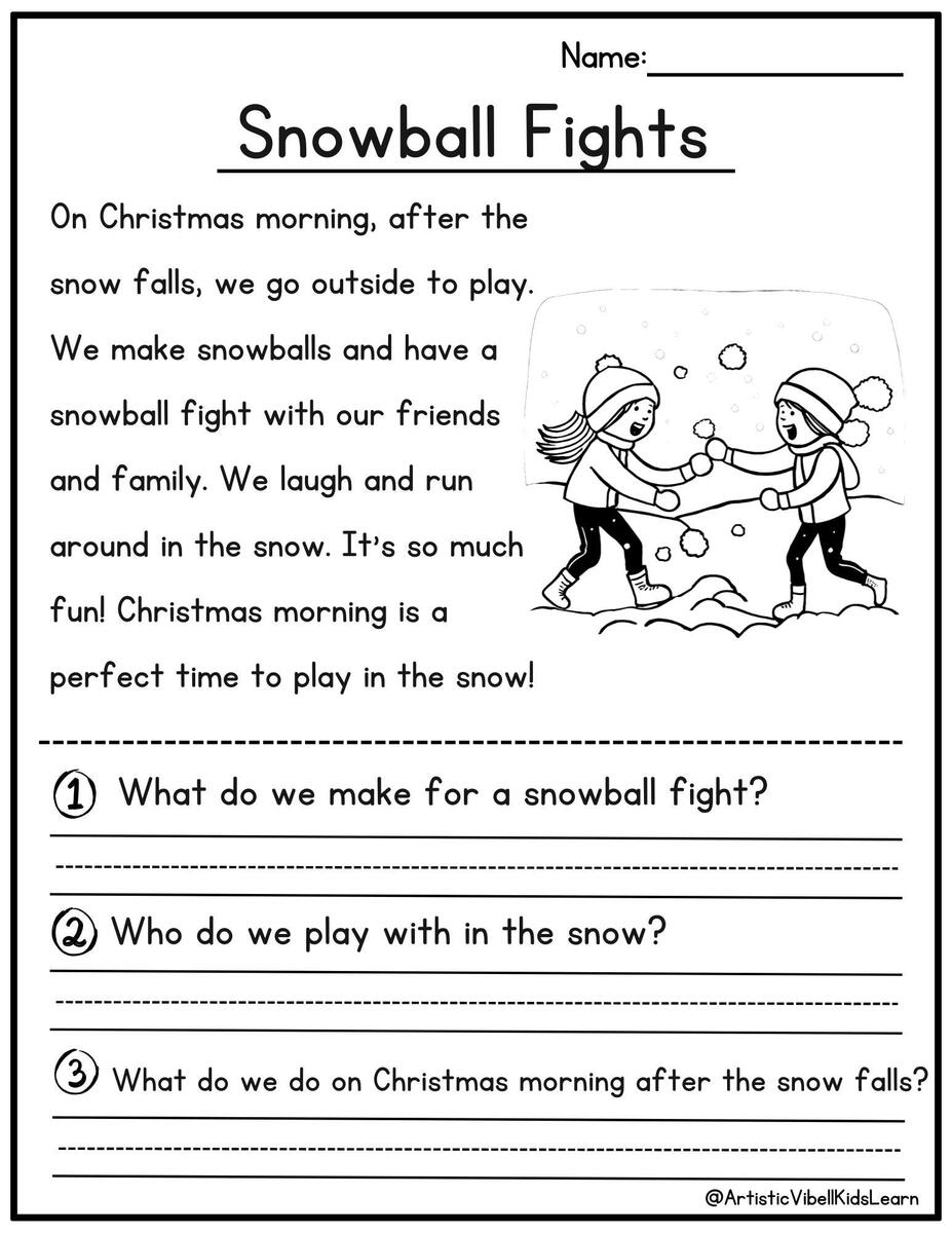 Christmas Reading Comprehension Printable Kindergarten First Grade Worksheets Instant Download Fluency Worksheet English Learing Etsy Sweden