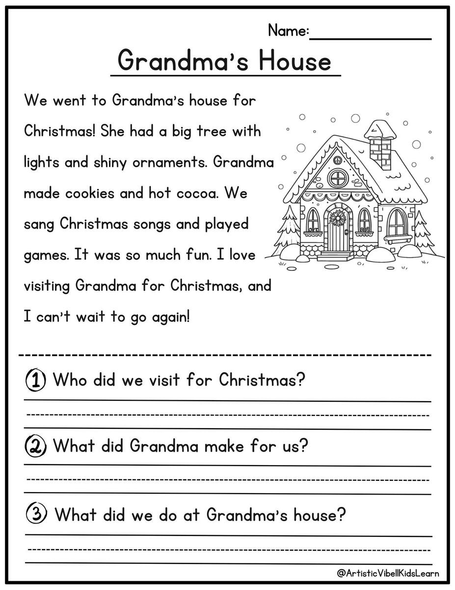 Christmas Reading Comprehension Grade 1 English Created Resources Worksheets Library