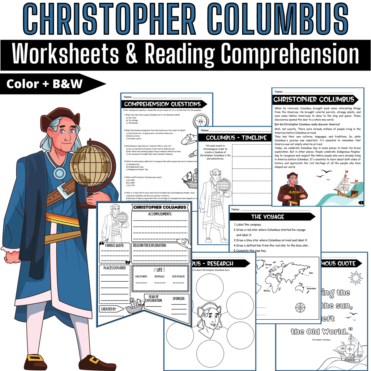 Christopher Columbus Reading Comprehension Worksheets Columbus Biography Project Made By Teachers