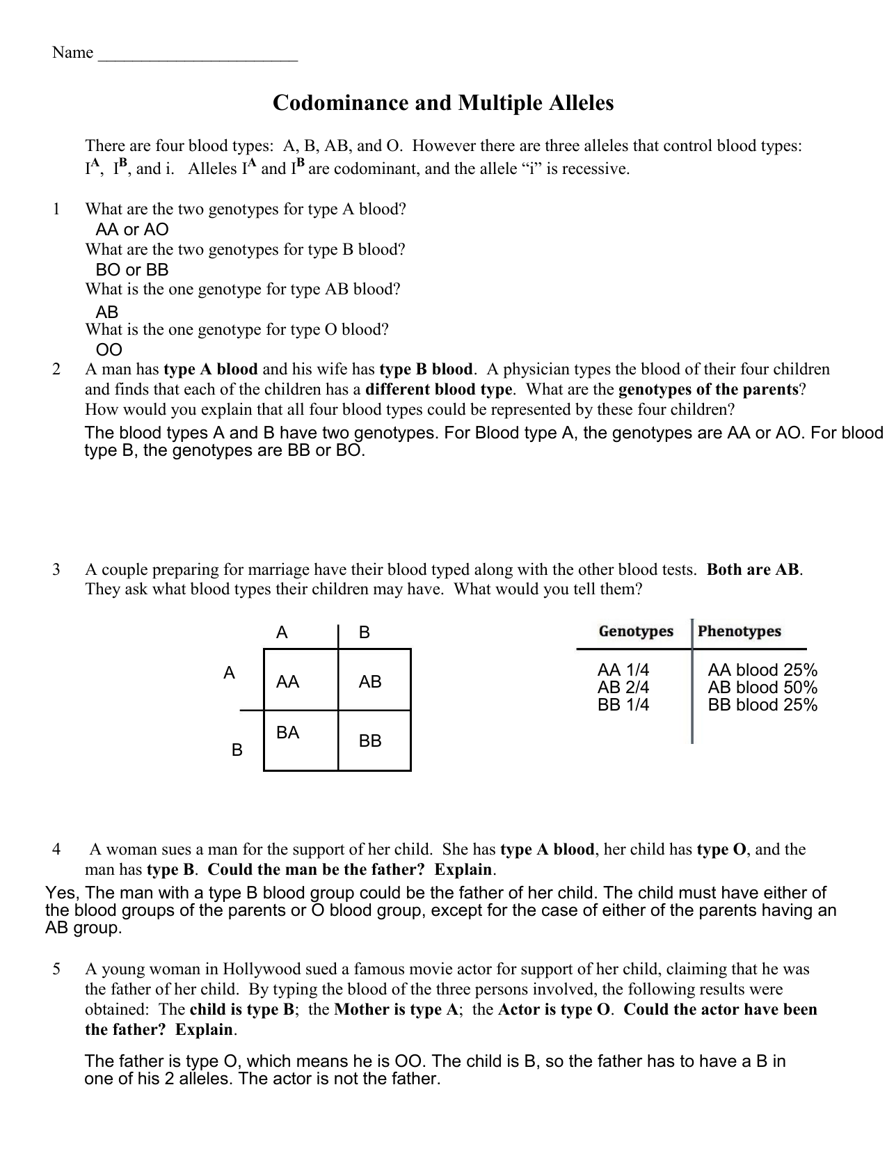 Codominance Multiple Alleles Worksheet