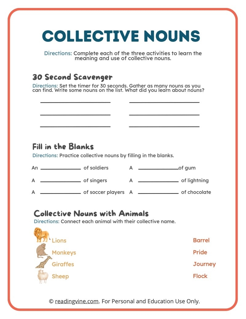 Collective Nouns Worksheets Definition And Examples