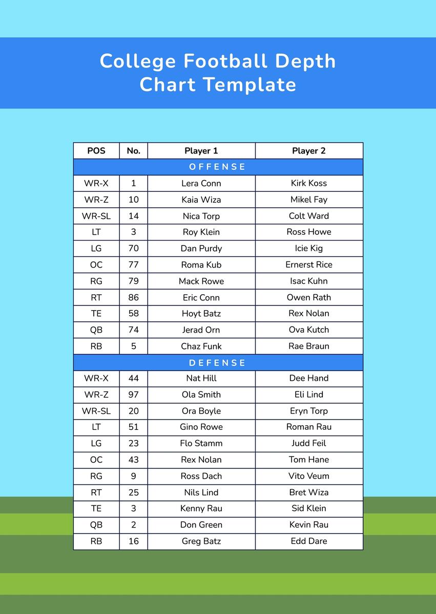 College Football Depth Chart Template In Illustrator PDF Download Template