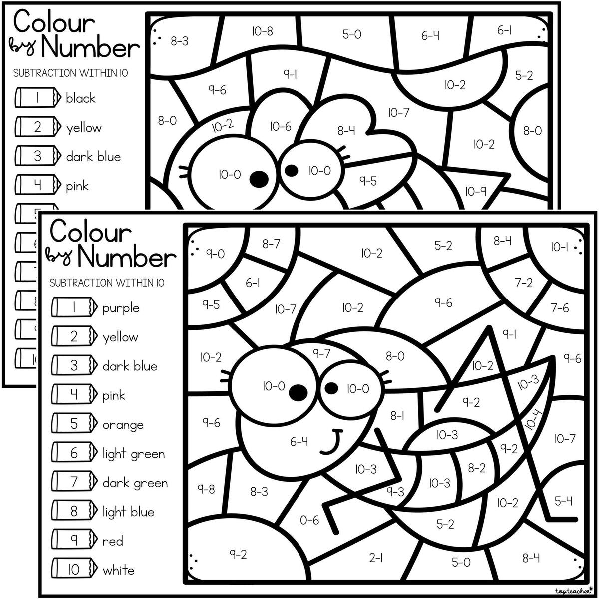 Colour By Number Subtract Within 10 Top Teacher