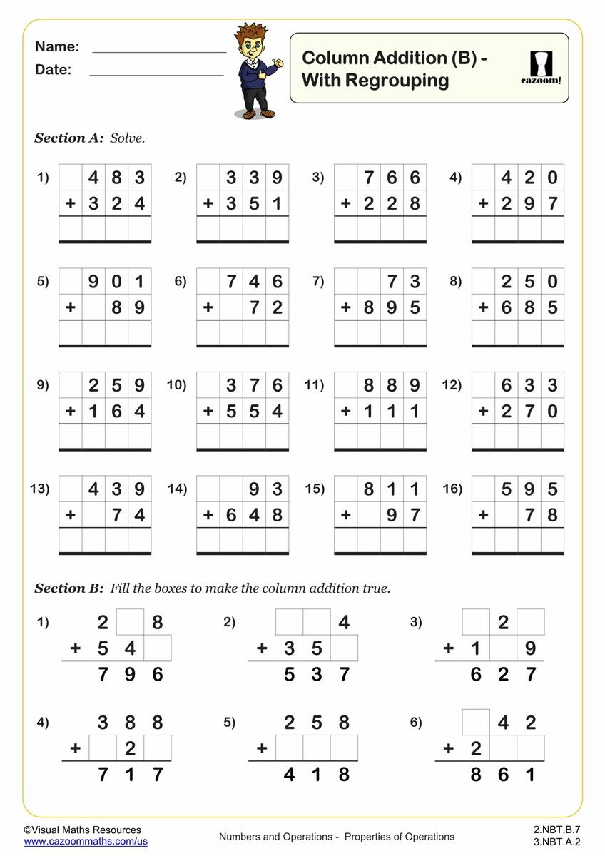 Column Addition B PDF Printable Addition Worksheets Cazoom Math Column Addition B PDF Printable Addition Worksheets Cazoom Math