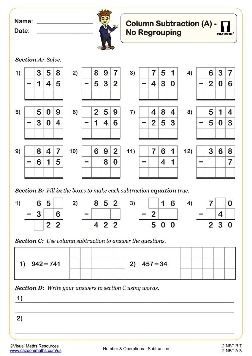 Subtract With Number Lines K12 Math Worksheets