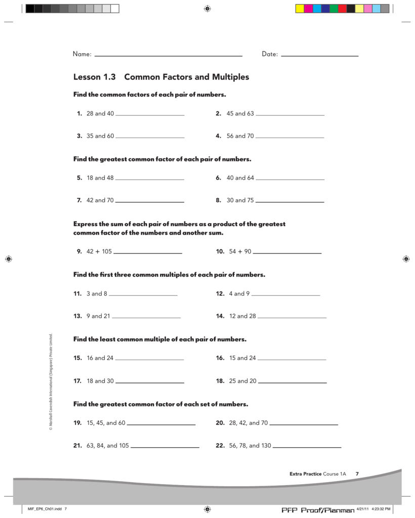 Common Factors And Multiples Worksheet Common Factors And Multiples Worksheet