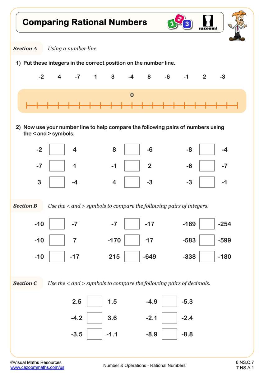 Comparing Rational Numbers Worksheet Fun And Engaging 6th Grade PDF Worksheets Cazoom Math