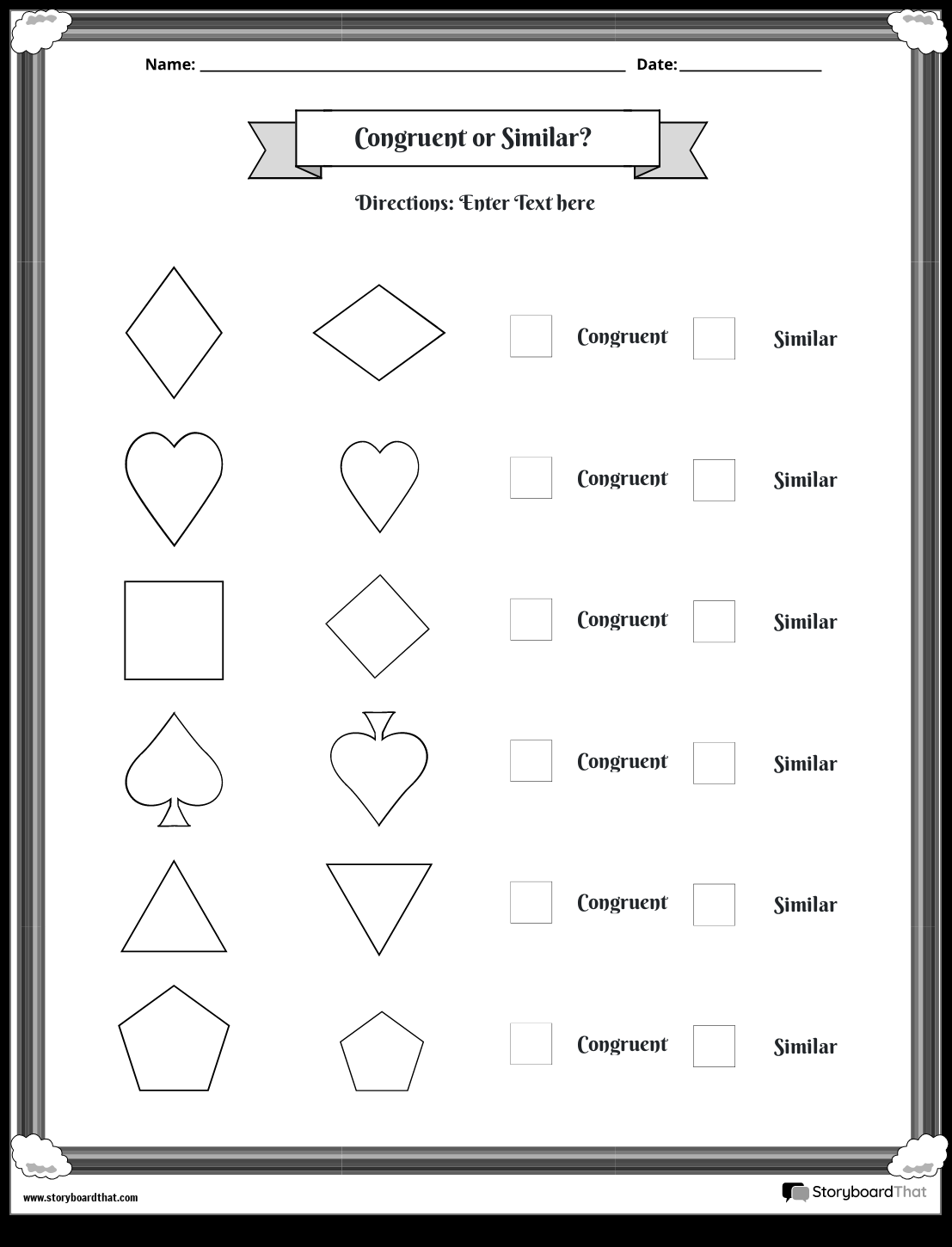 Congruent Or Similar Shapes Worksheet With Rainbow Border black And White