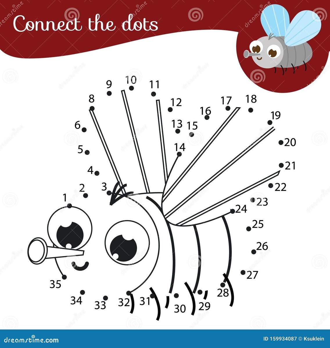 Connect The Dots Dot To Dot By Numbers Activity For Kids And Toddlers Children Educational Game Cartoon Fly Stock Vector Illustration Of Educational Homework 159934087