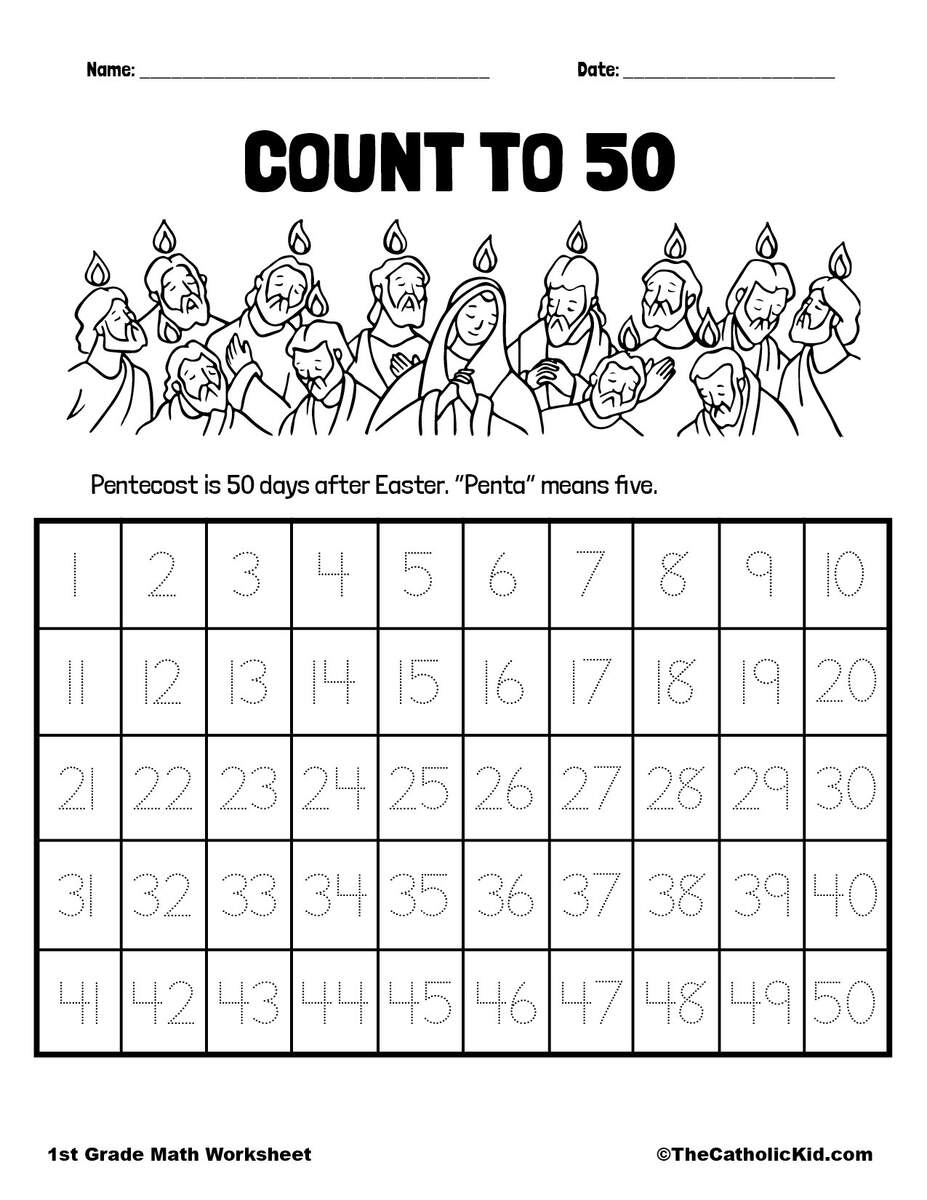 Count To Fifty 1st Grade Math Worksheet Catholic Themed Pentecost Count To Fifty 1st Grade Math Worksheet Catholic Themed Pentecost