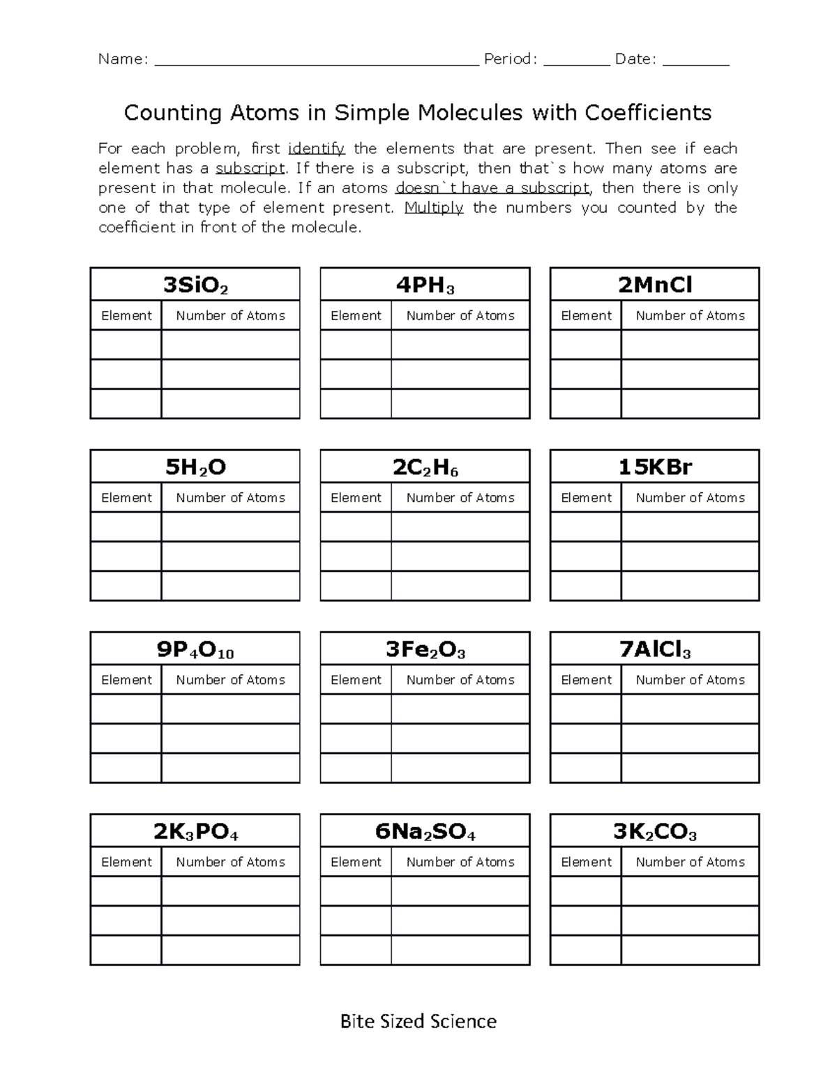 Counting Atoms In Simple Molecules With Coefficients Worksheet Answers Studocu Printable Grade 10 Counting Atoms Worksheets