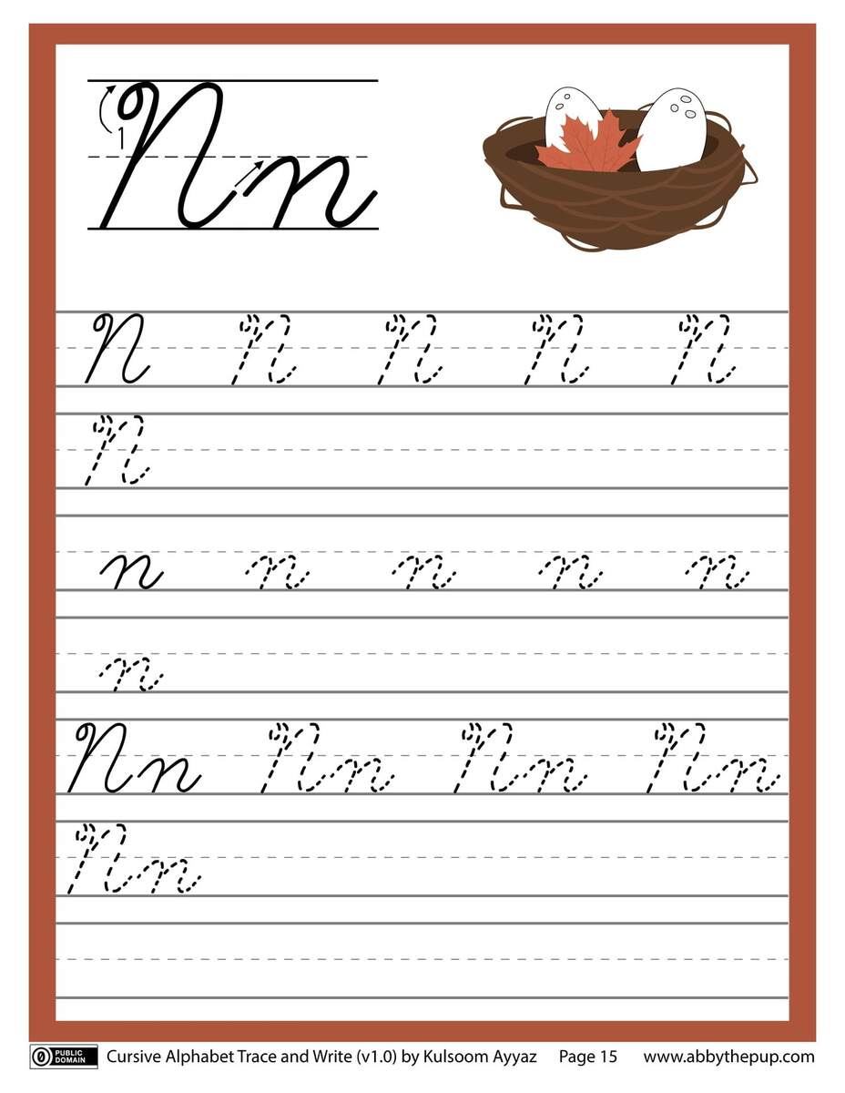 Cursive Alphabet Trace And Write Letter N Free Printable Worksheets