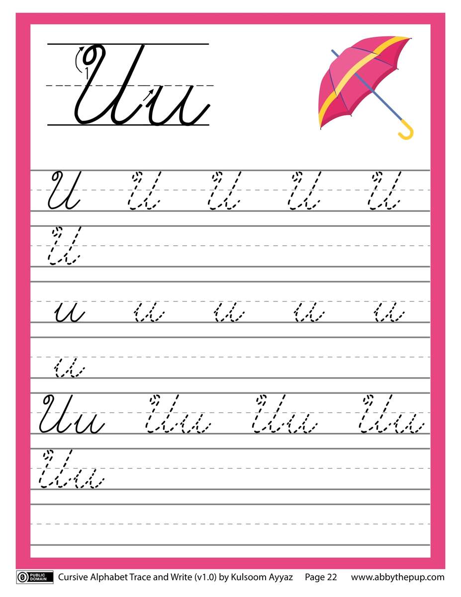 Cursive Alphabet Trace And Write Letter U Free Printable Worksheets Cursive Alphabet Trace And Write Letter U Free Printable Worksheets