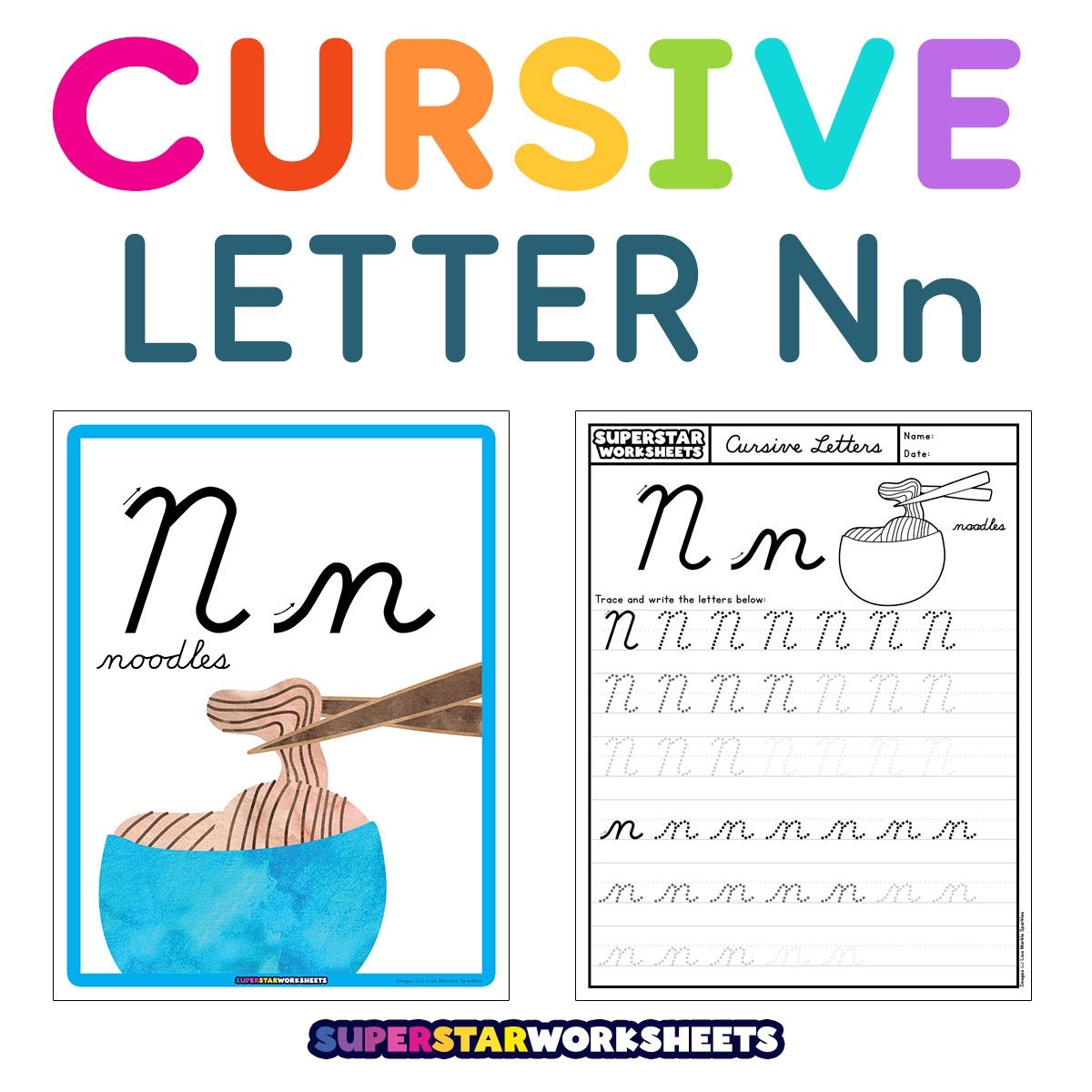 Cursive N Superstar Worksheets Cursive Letters Font Free Handwriting Script Lettering Free Printables Lettering SVG Files Tools Apps