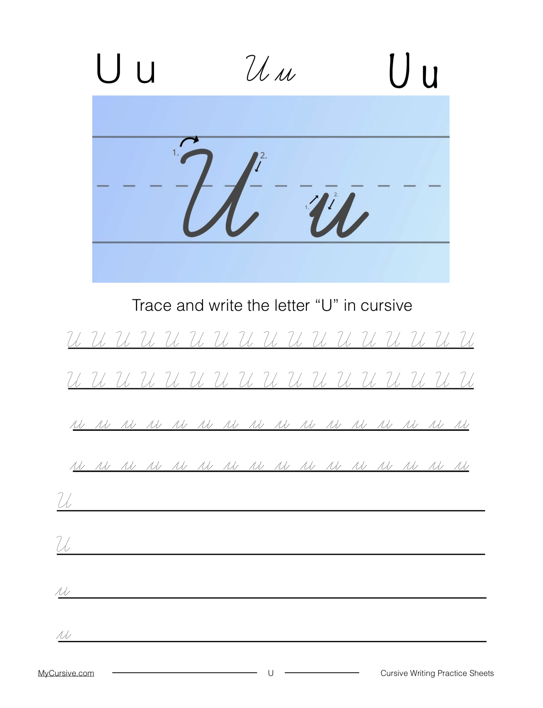 Cursive U Full Tutorial And Worksheet Cursive U Full Tutorial And Worksheet