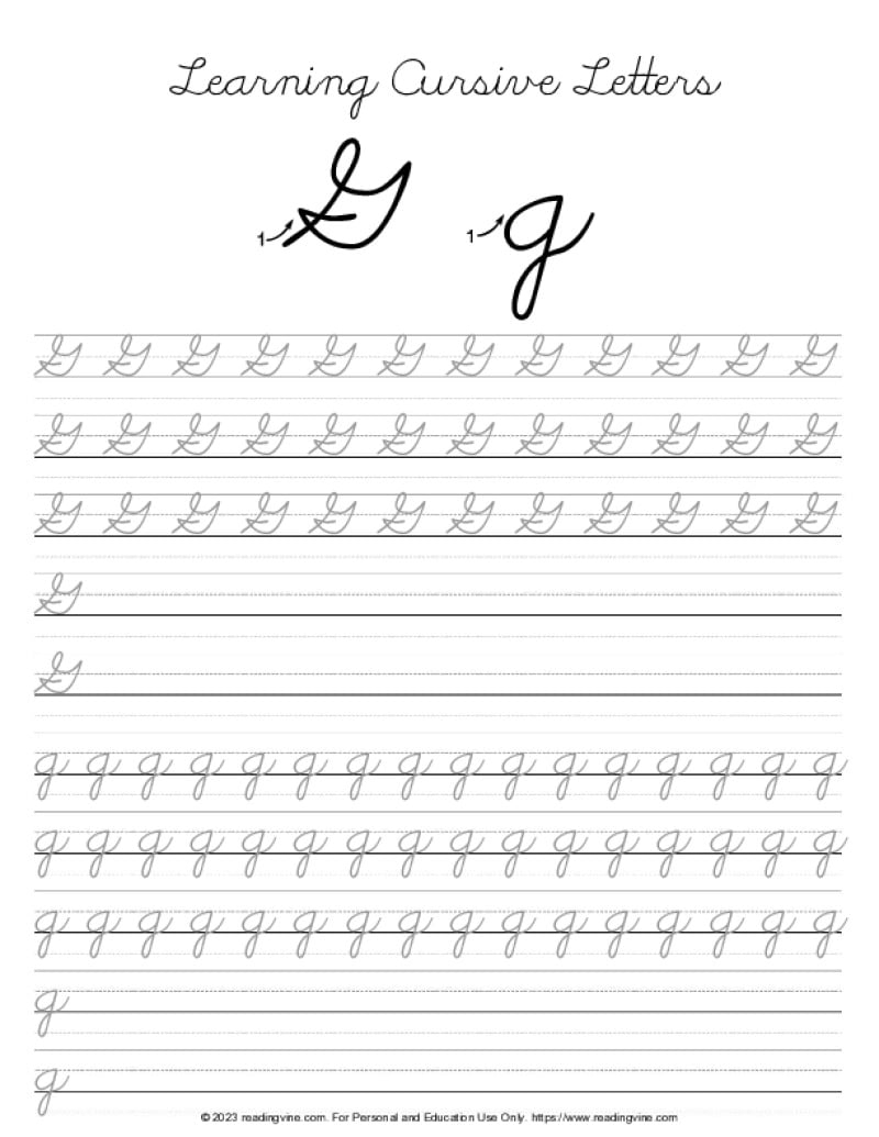 Cursive Writing Letter G ReadingVine