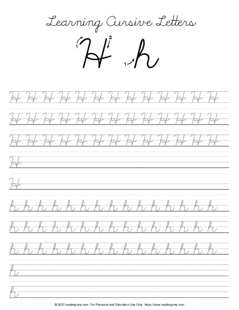Cursive Writing Letter H ReadingVine