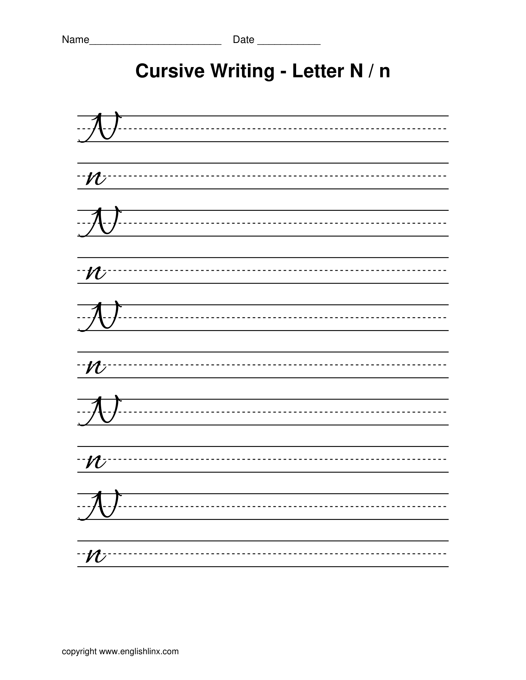 Cursive N Full Tutorial And Worksheet
