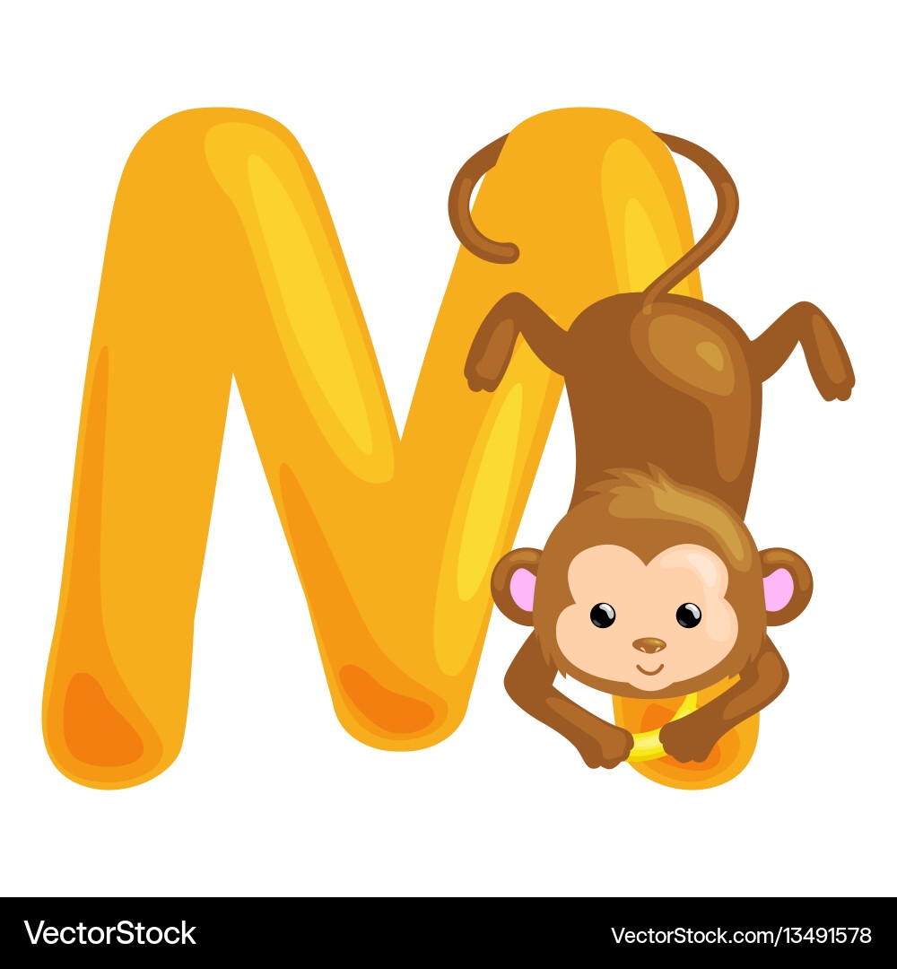 Cute Monkey Alphabet Letter M Royalty Free Vector VectorStock