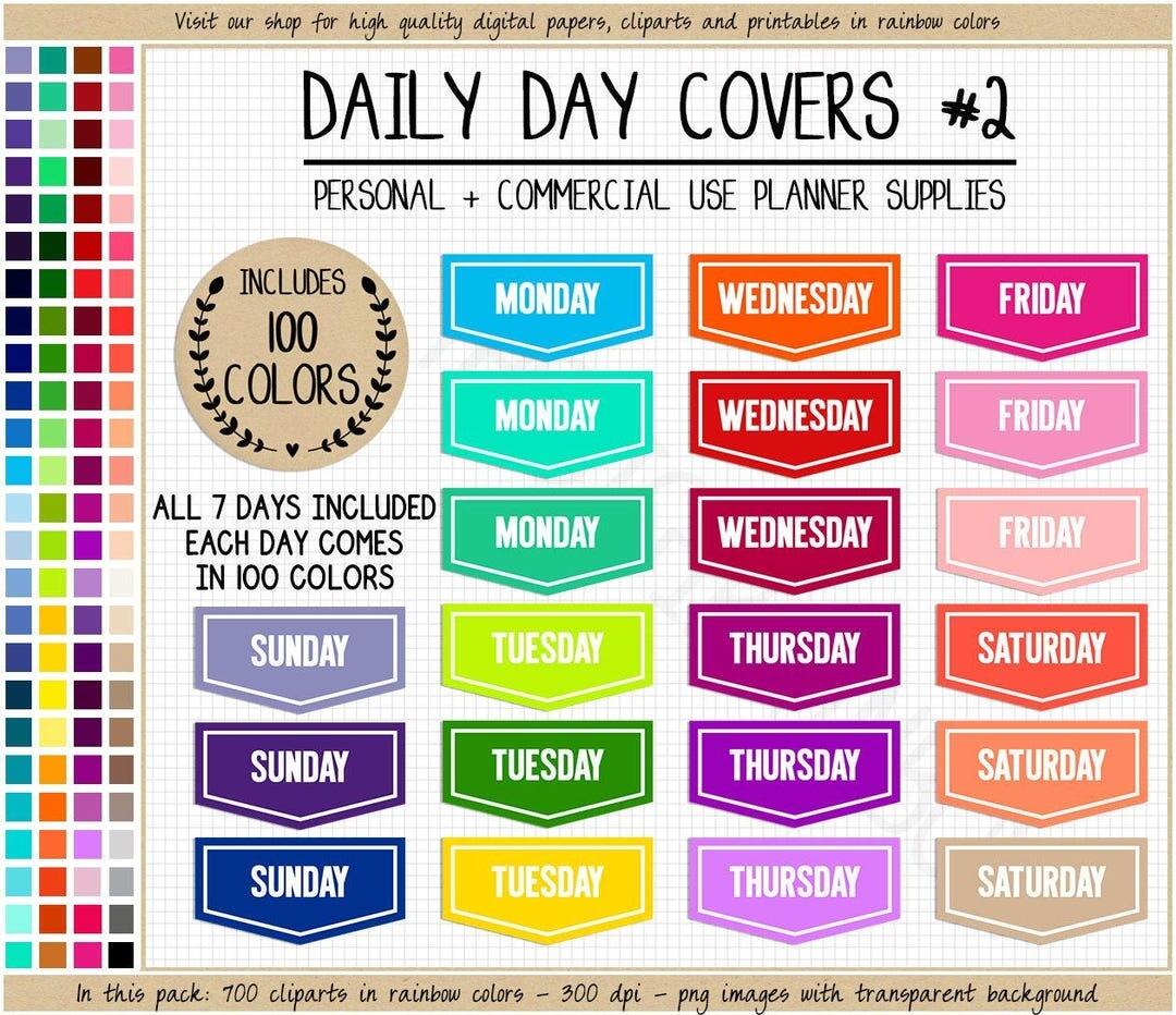Days Of The Week Printable Digital Stickers Rainbow Monday To Sunday Date Covers For Goodnotes Hobonichi Erin Condren Happy Planner Filofax Etsy