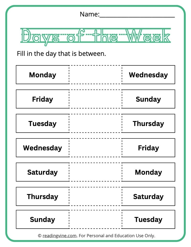 Days Of The Week Worksheets Free Printable Activities