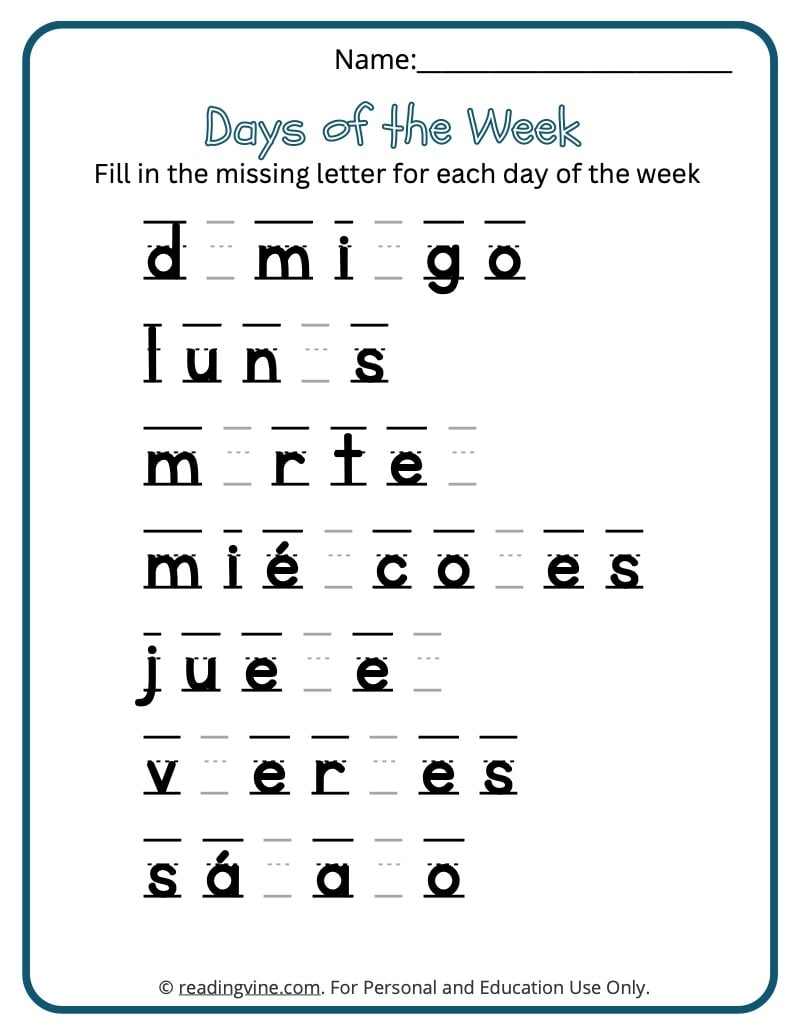 Days Of The Week Worksheets Free Printable Activities