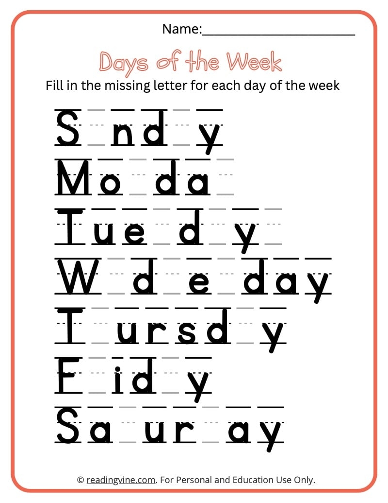 Days Of The Week Worksheets Free Printable Activities