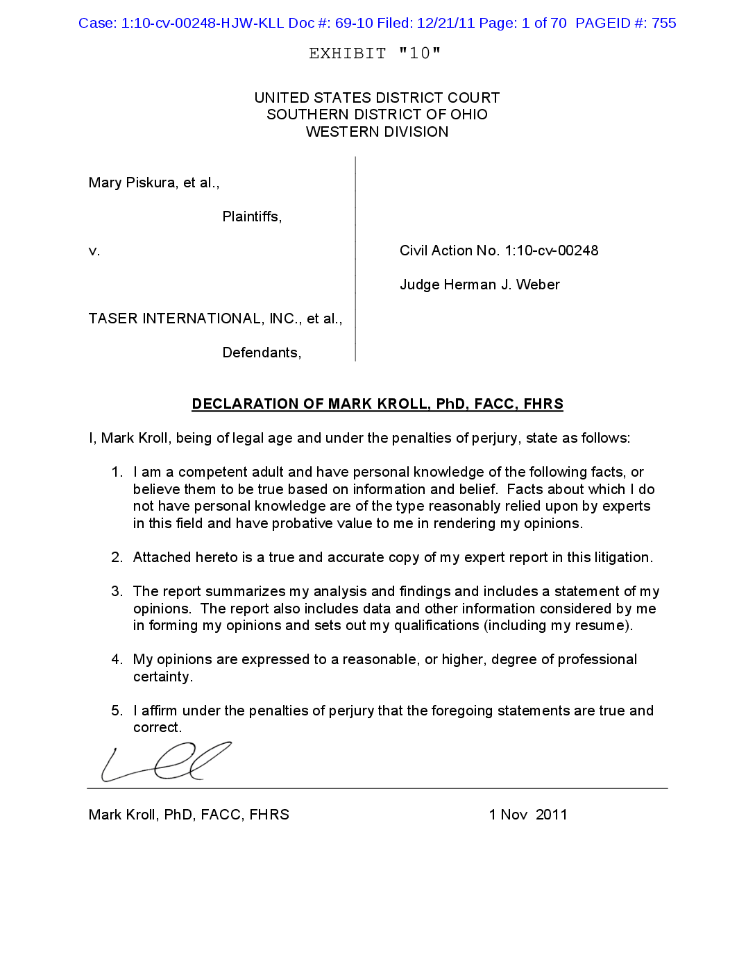 Declaration Of Mark Kroll Ph D The New York Times Declaration Of Mark Kroll Ph D The New York Times
