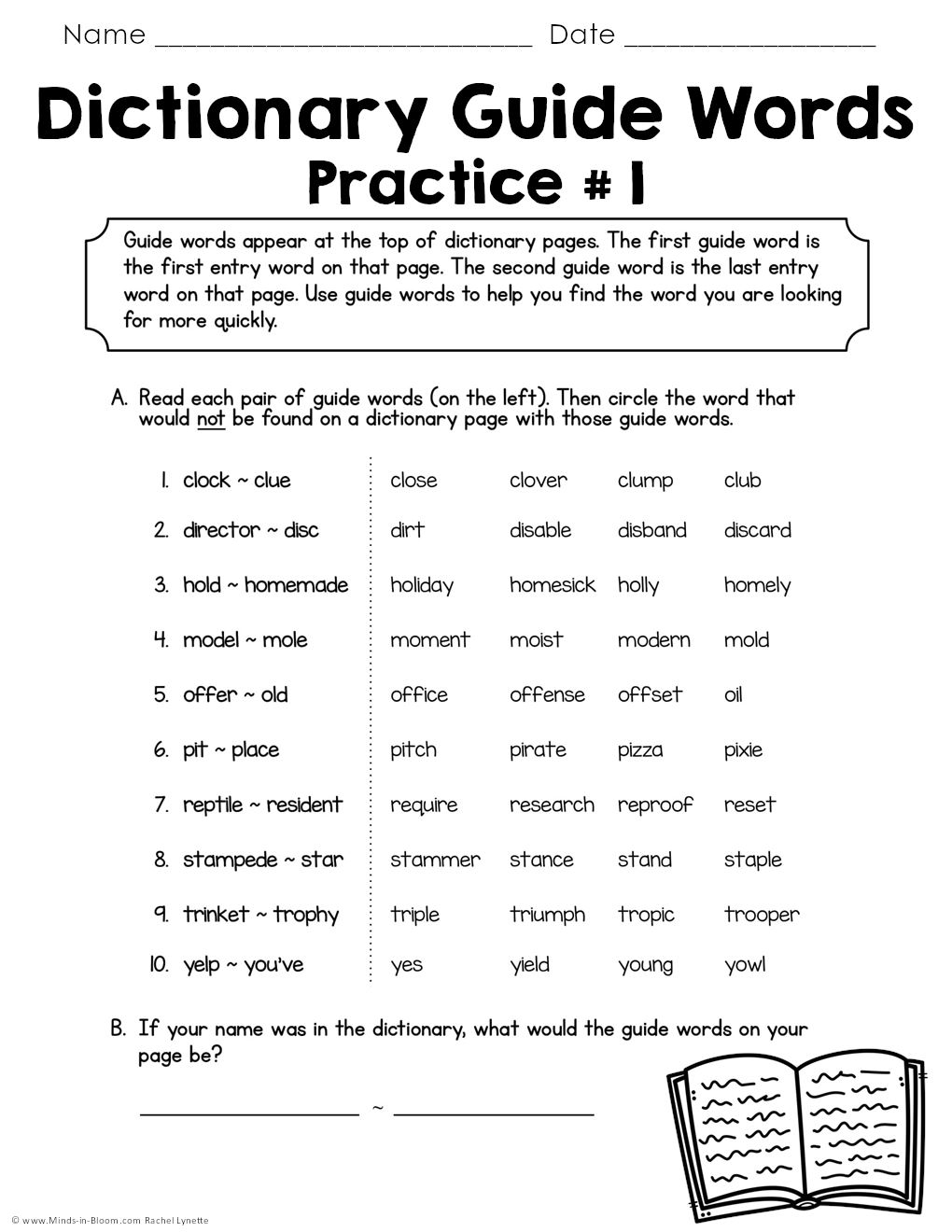 Dictionary Guide Words Practice 1 Minds In Bloom Unlimited Worksheets Library