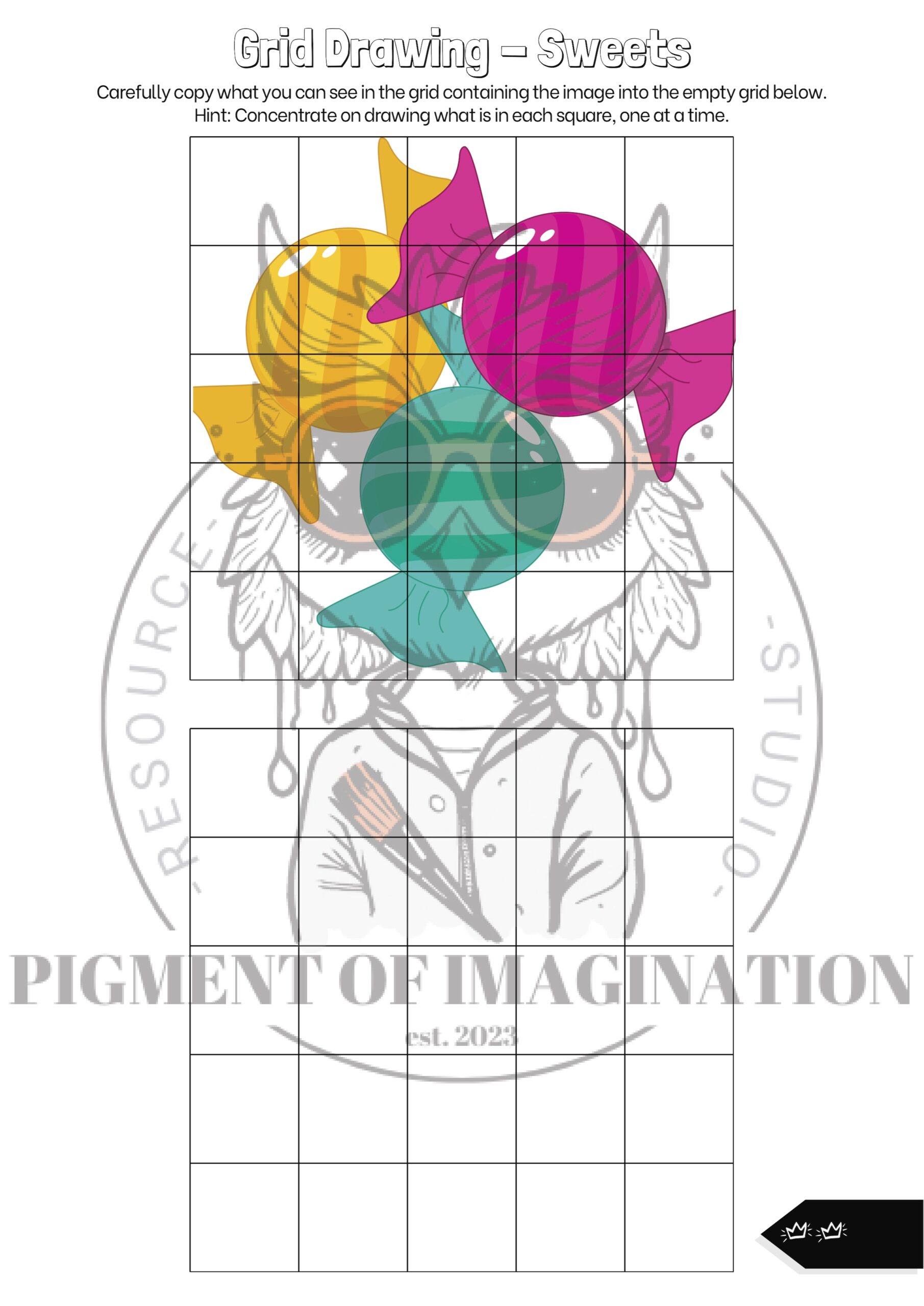 Differentiated Grid Drawing Sweets Candy Themed Worksheets Boost Art Skills Teaching Resources