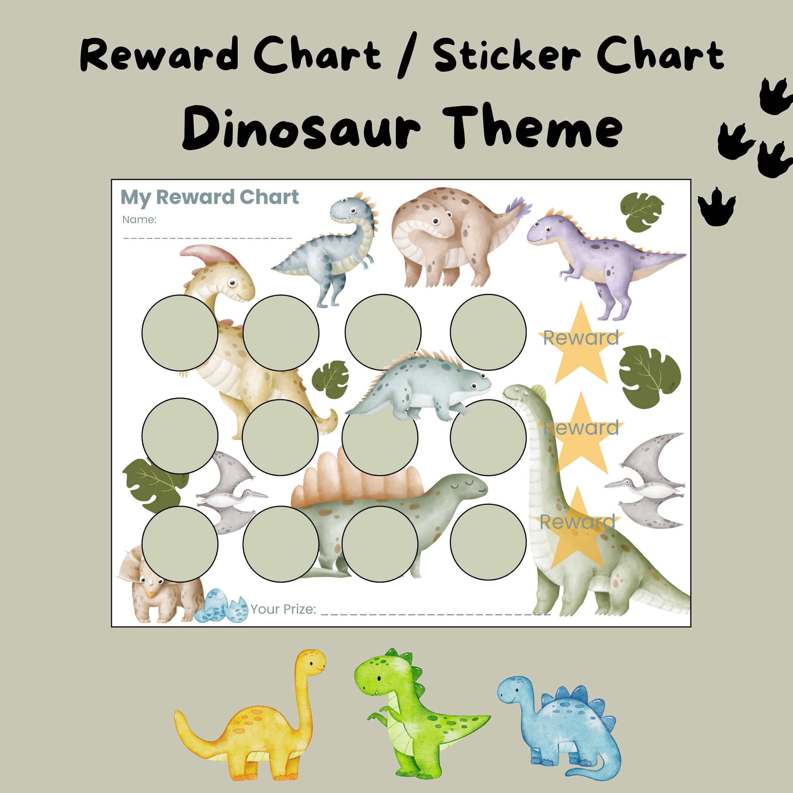 Dinosaur Printable Reward Sticker Chart Toddler Kids Student Instant Download Printable Behavior Incentive Potty Training Etsy