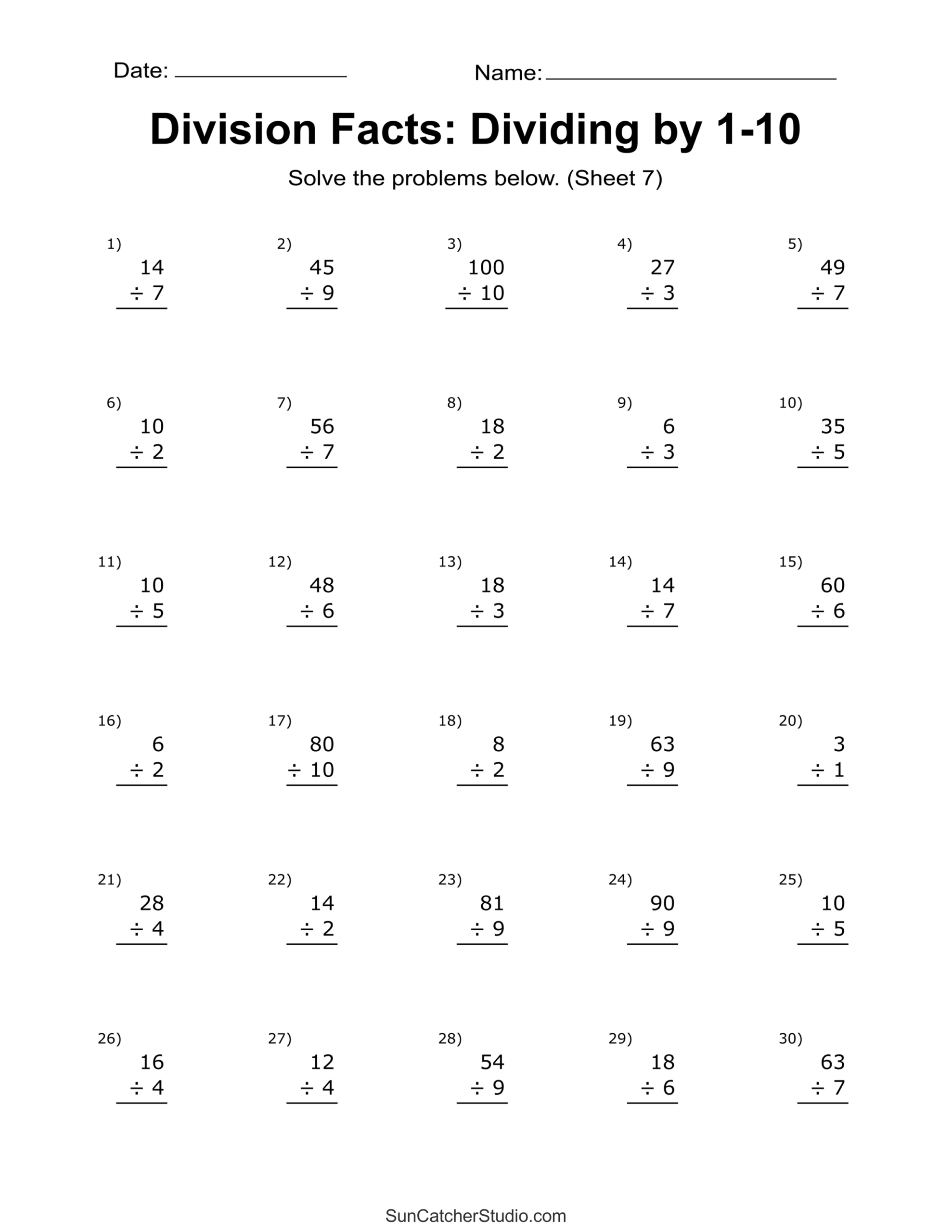 Division Worksheets Problems Free Printable Math Drills Free Printables Lettering SVG Files Tools Apps Basic Division Worksheets