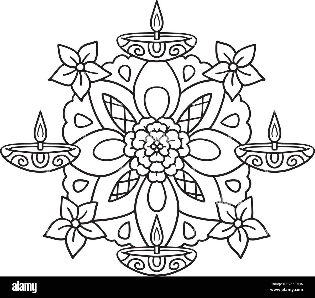 Diwali Rangoli Isolated Coloring Page For Kids Stock Vector Image Art Alamy Rangoli 10 Free Printable Coloring Pages