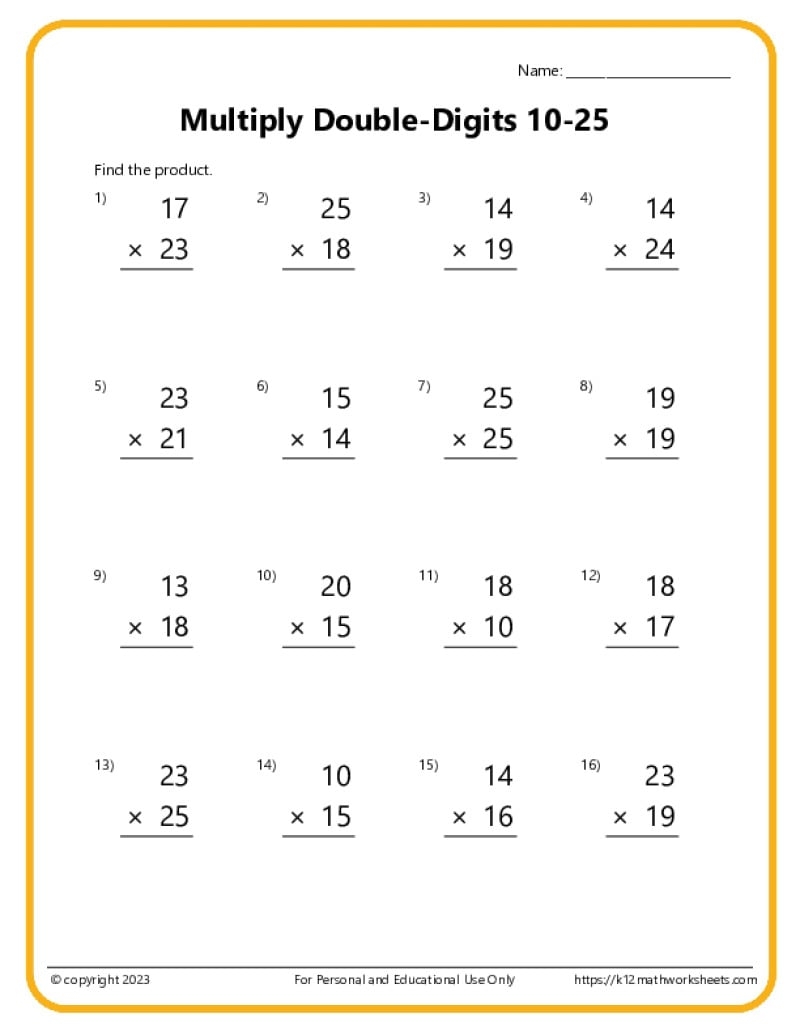 Double Digit Multiplication Worksheets Double Digit Multiplication Worksheets