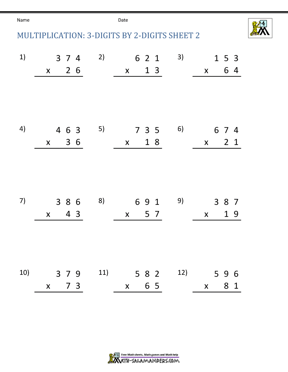 Double Digit Multiplication Worksheets 4th Grade 3 Digit By 2 Digit Multiplication Worksheets 100 Pages PDF Download Etsy Denmark