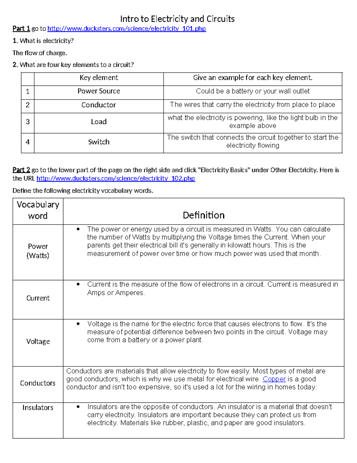 Electric Circuit Webquest Intro To Electricity Circuits Studocu