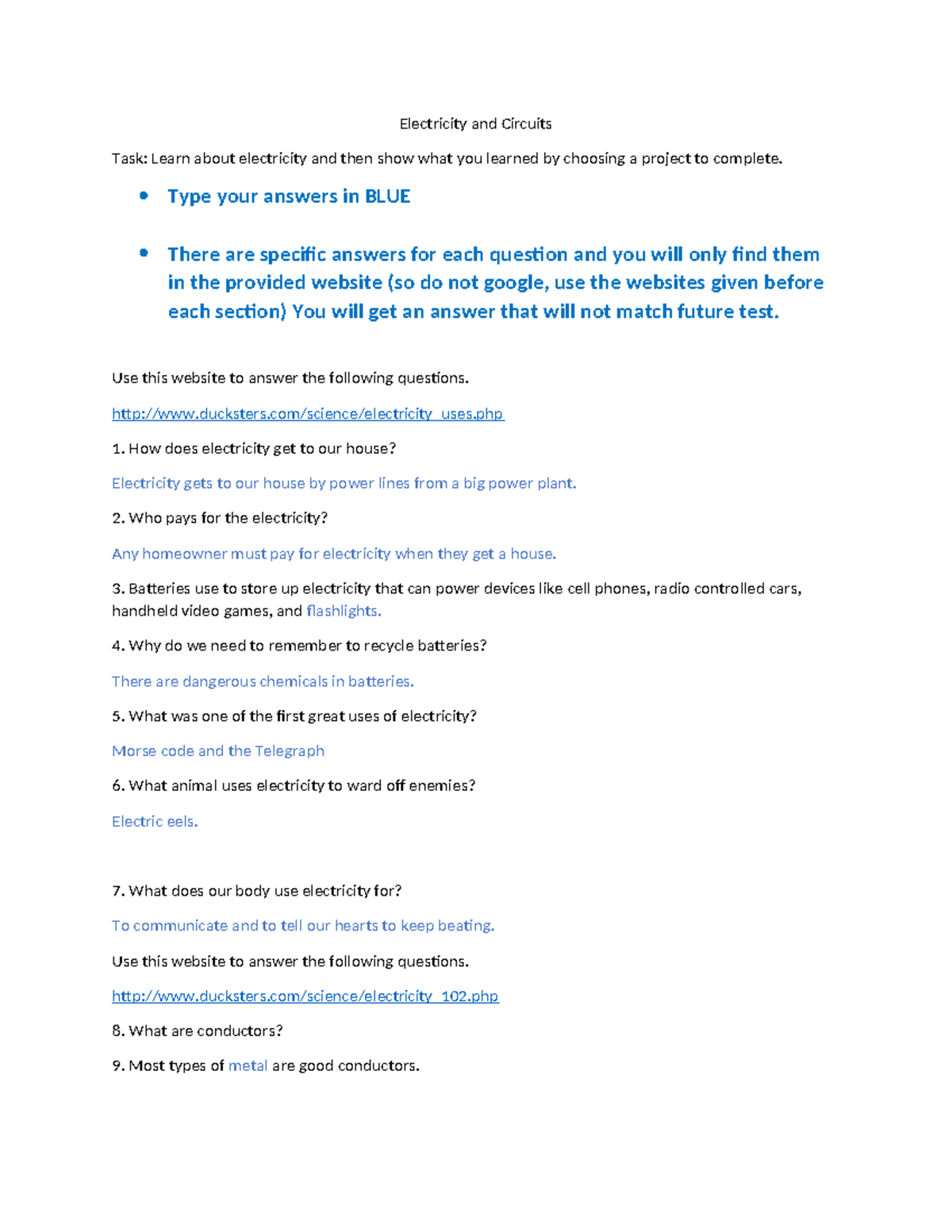 Static Electricity And Lightning Worksheet