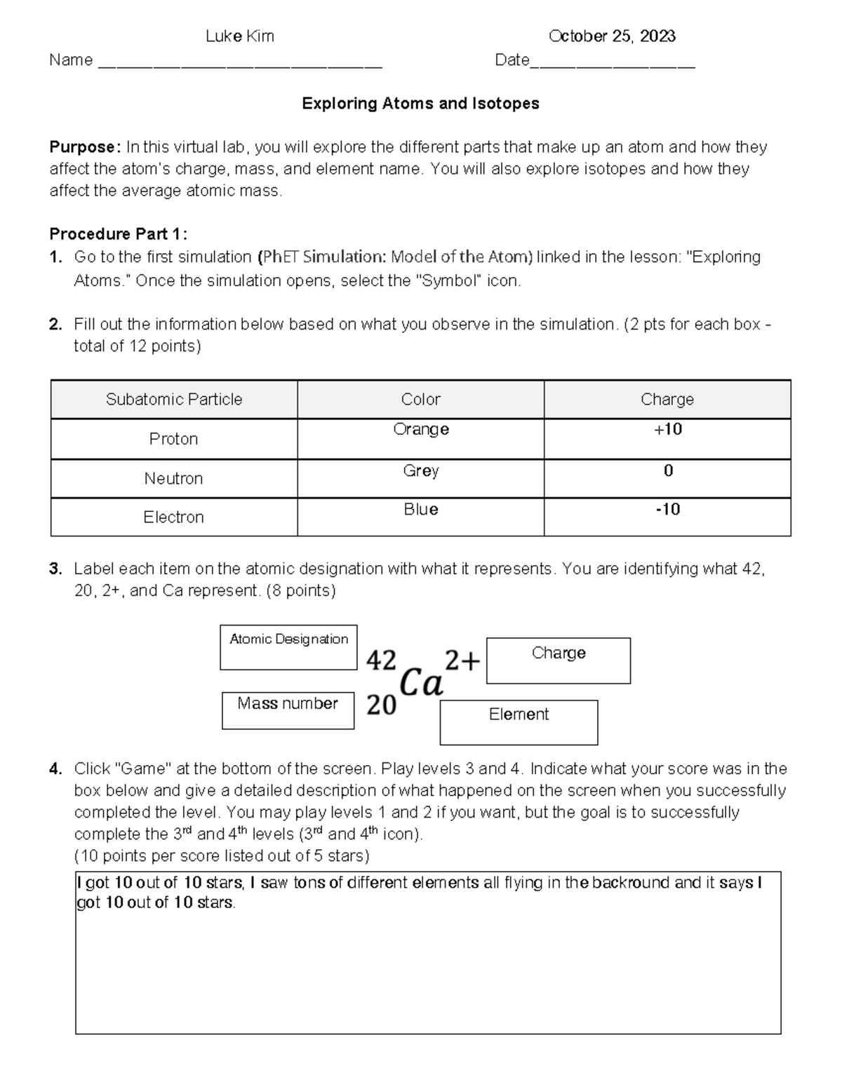 Exploring Atoms And Isotopes Lab Worksheet SCI 101 Studocu