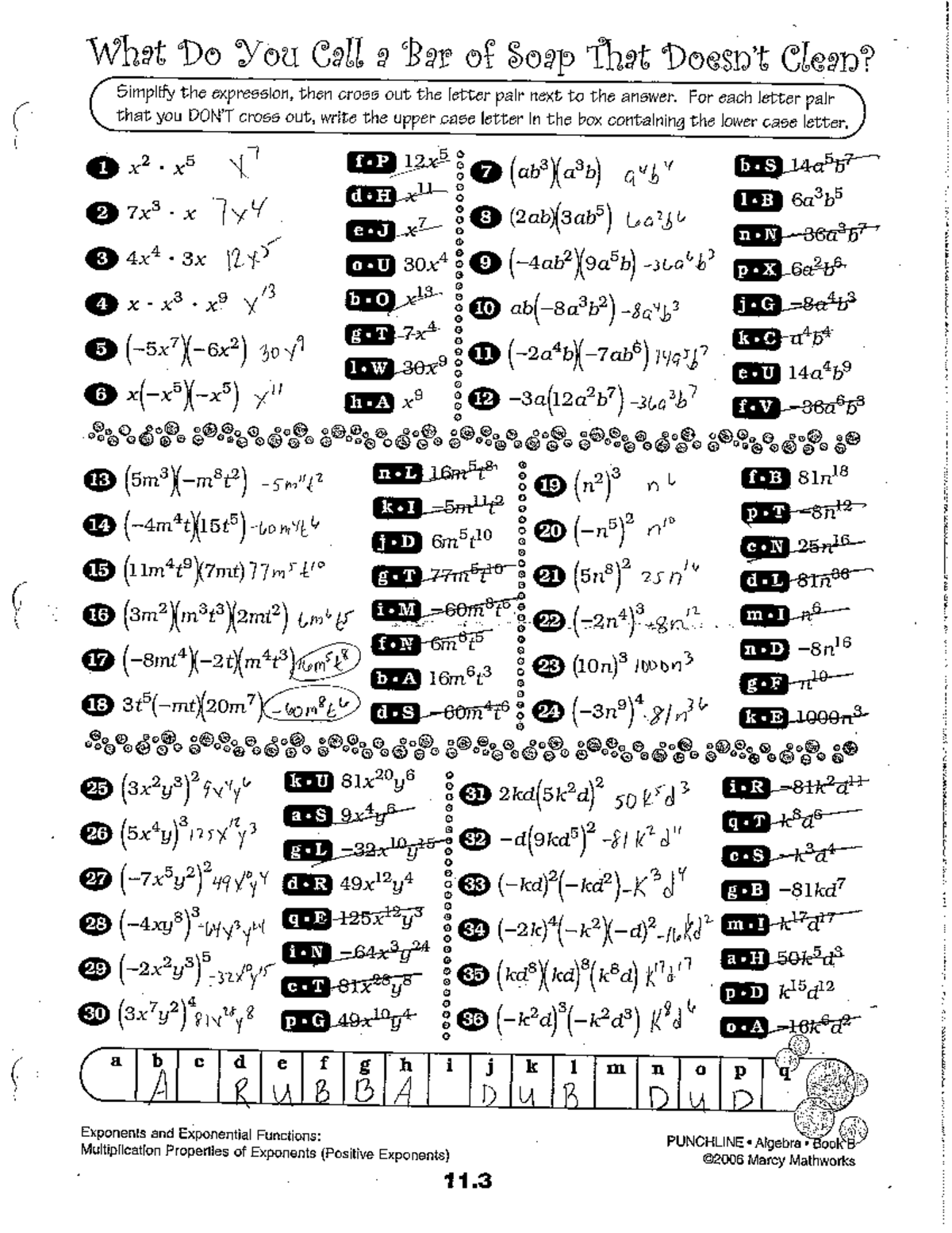 Exponents And Exponential Functions Math Joke Answers Algebra 11 Studocu Punchline Problem Solving Marcy Mathworks