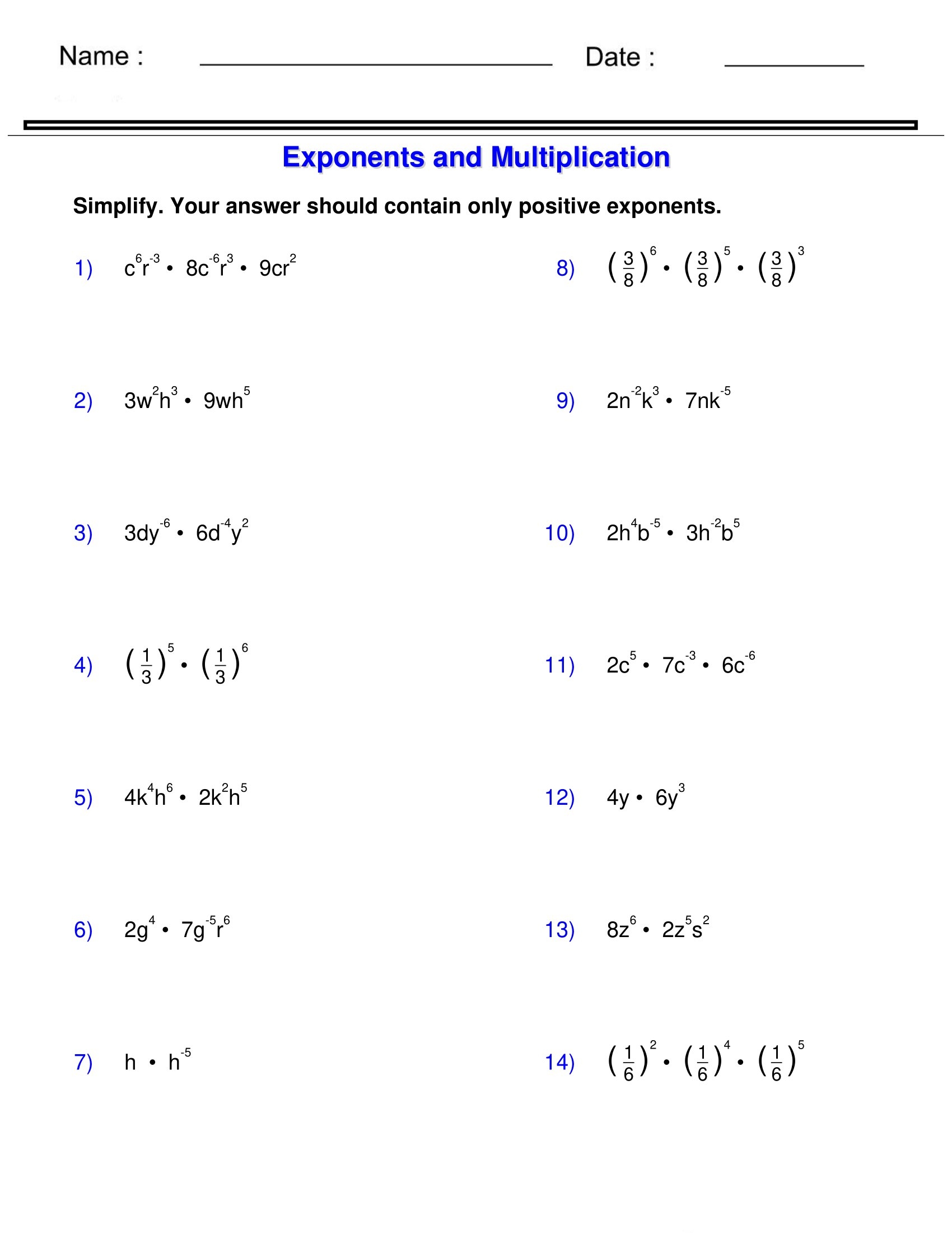 Exponents And Radicals Worksheets Exponents And Multiplication Worksheets Made By Teachers